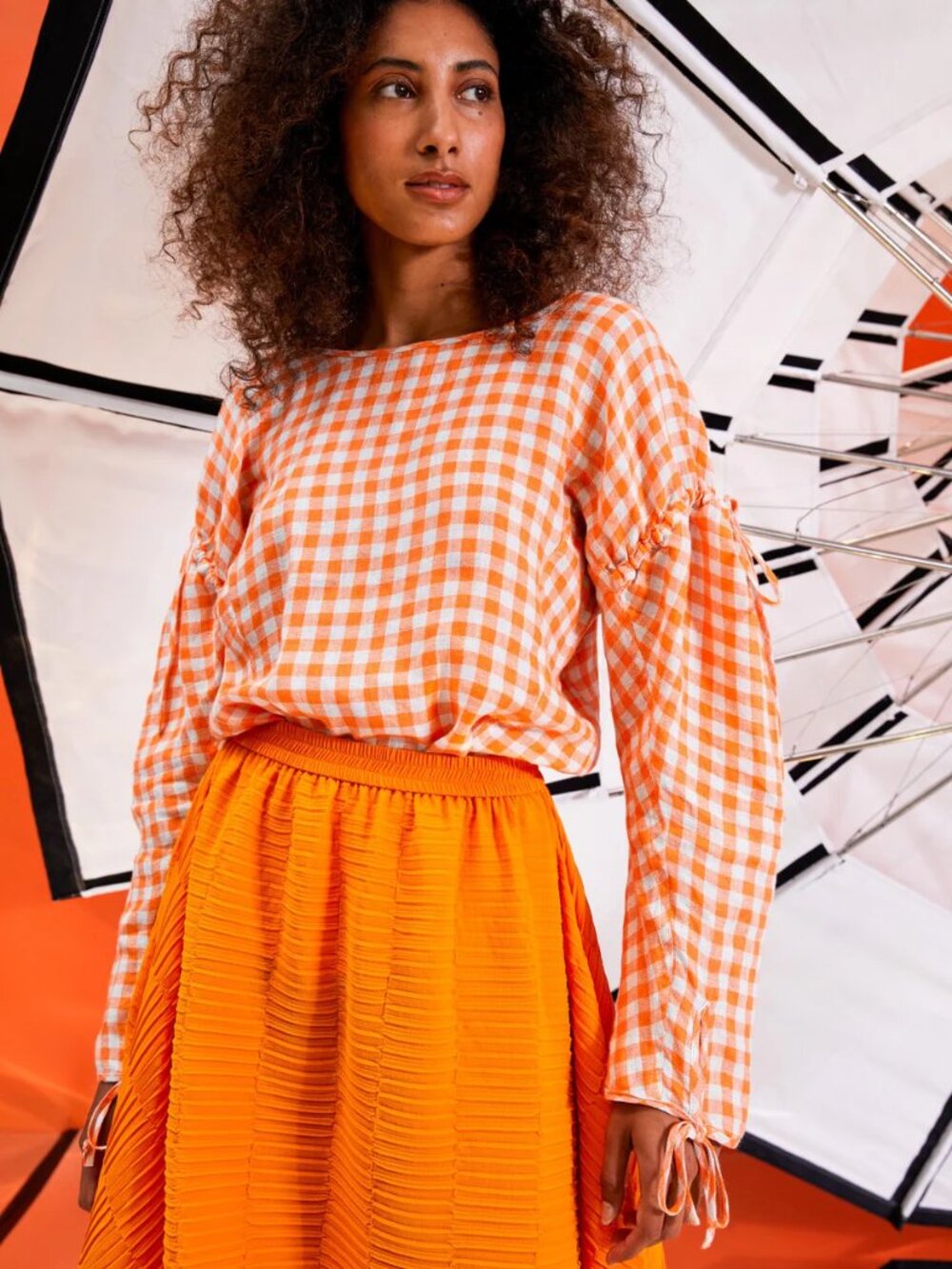 Henrik Vibskov Linen Tapas Blouse - Orange Blue Checks